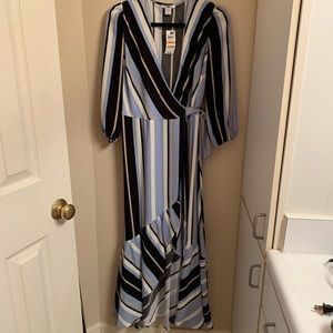 Bar III 3/4 sleeve striped wrap maxi dress small